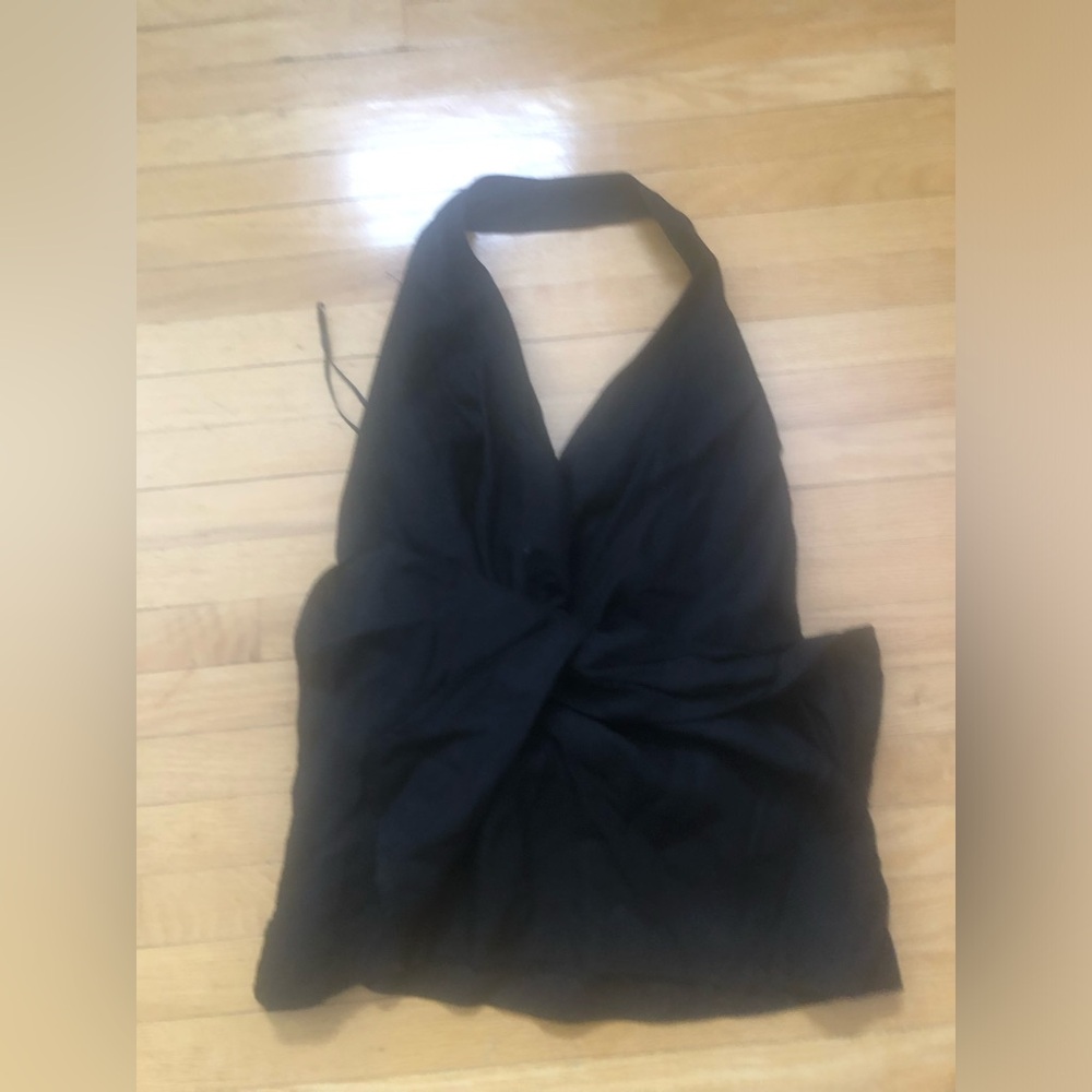 Zara Black Halter Top. Size zip linen blend